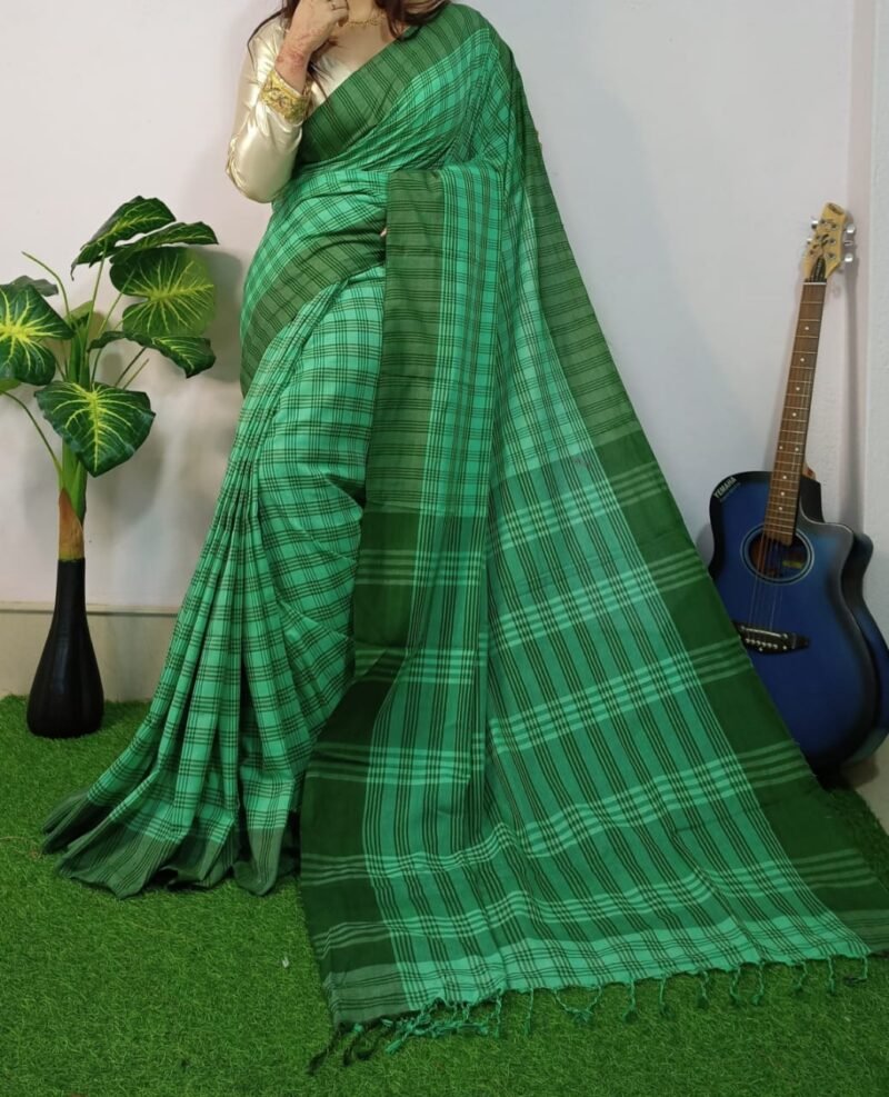 Chek Soft Green Khadi Saree
