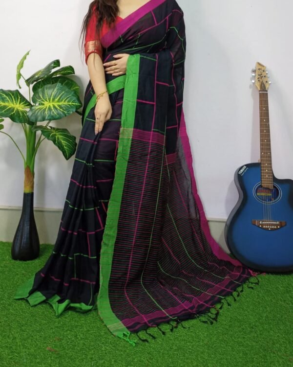 Itbuti Soft Black Khadi Saree