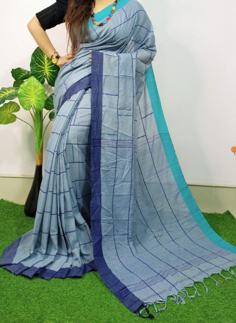 Itbuti Soft Grey Khadi Saree
