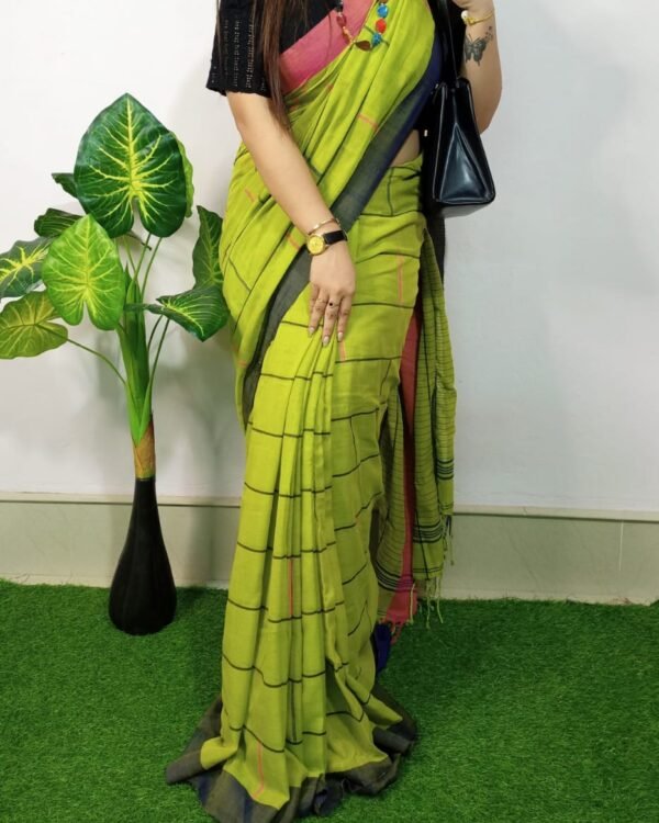 Itbuti Soft Green Khadi Saree