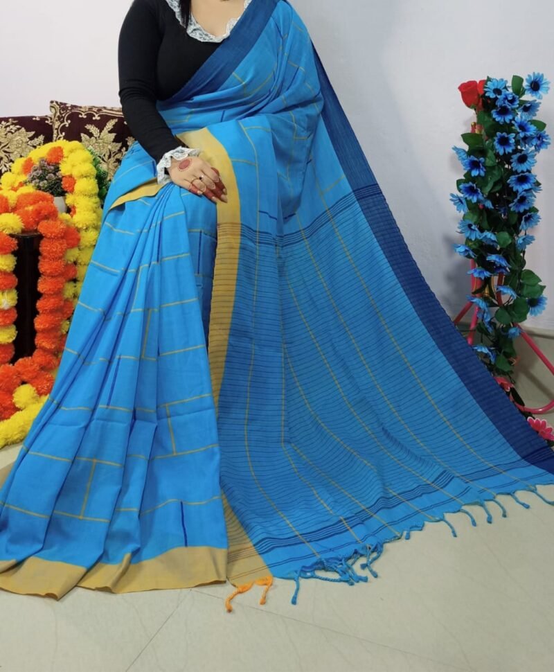 Itbuti Soft Blue Khadi Saree - Image 2
