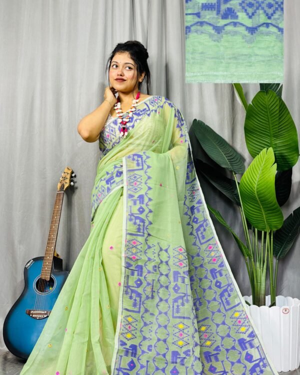 Banarosi Olive Green Soft Jamdani Saree