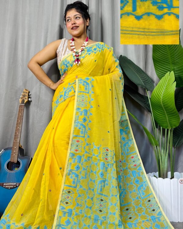 Banarosi Yellow Soft Jamdani Saree