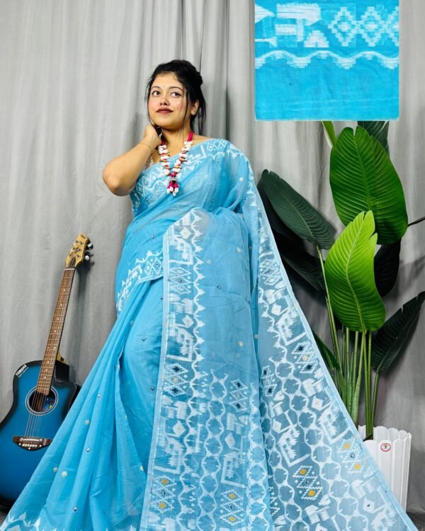 Banarosi Sky Blue Soft Jamdani Saree