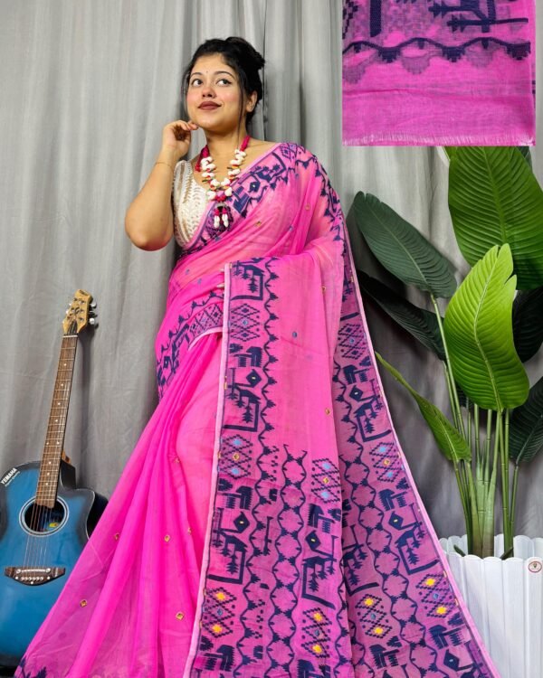 Banarosi Pink Soft Jamdani Saree