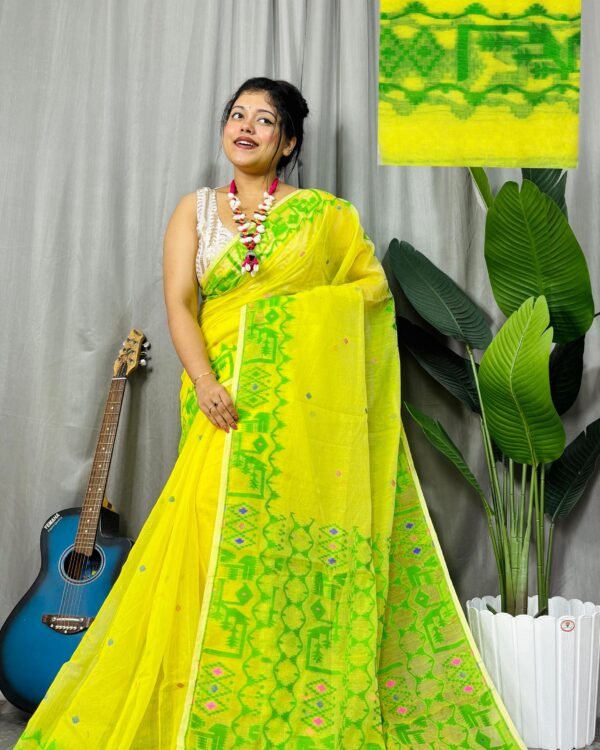Banarosi Lemmon Yellow Soft Jamdani Saree