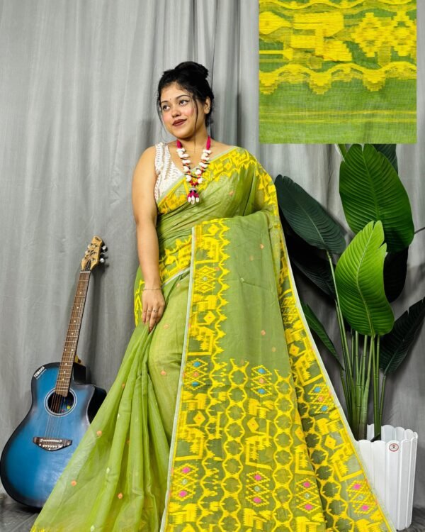 Banarosi Pasta Yellow Soft Jamdani Saree