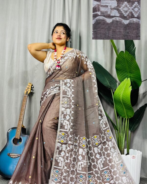 Banarosi Brown Soft Jamdani Saree