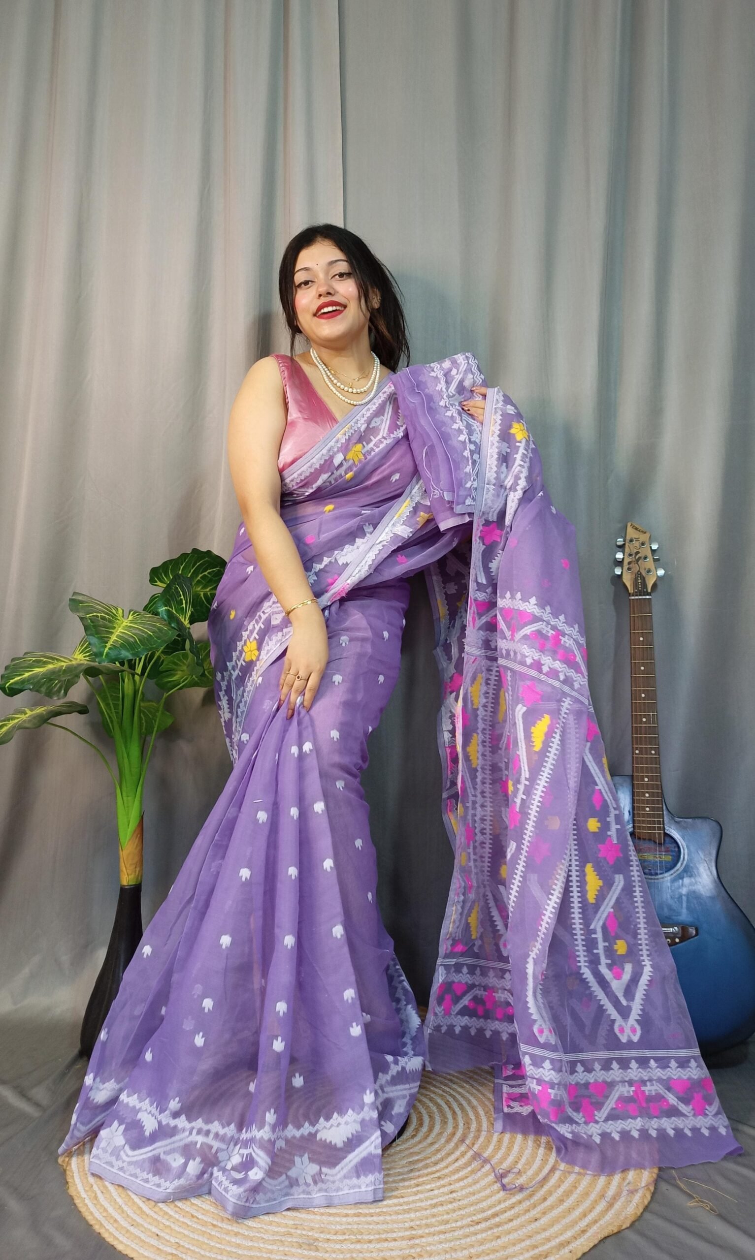 Nokshimala Soft Purple Jamdani Saree - Image 3