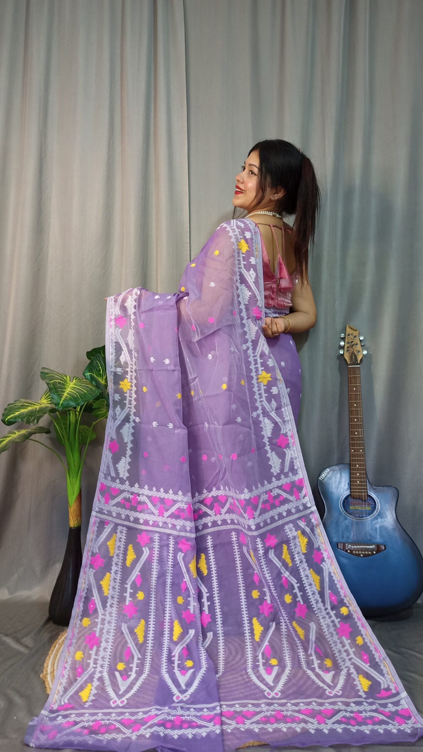 Nokshimala Soft Purple Jamdani Saree - Image 2