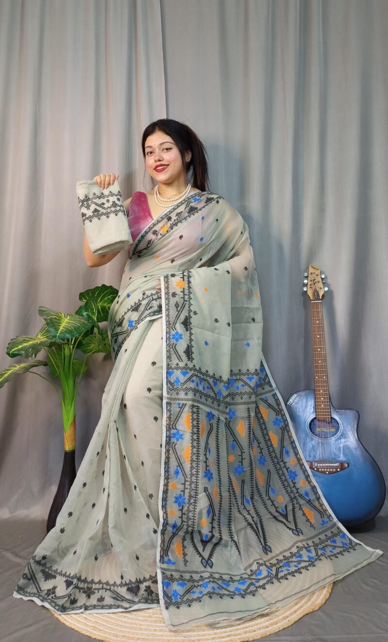 Nokshimala Soft Ash Jamdani Saree