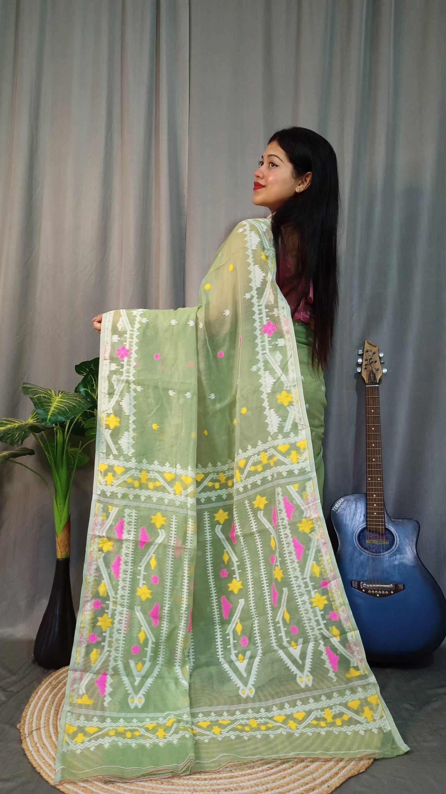 Nokshimala Soft Olive Jamdani Saree - Image 3