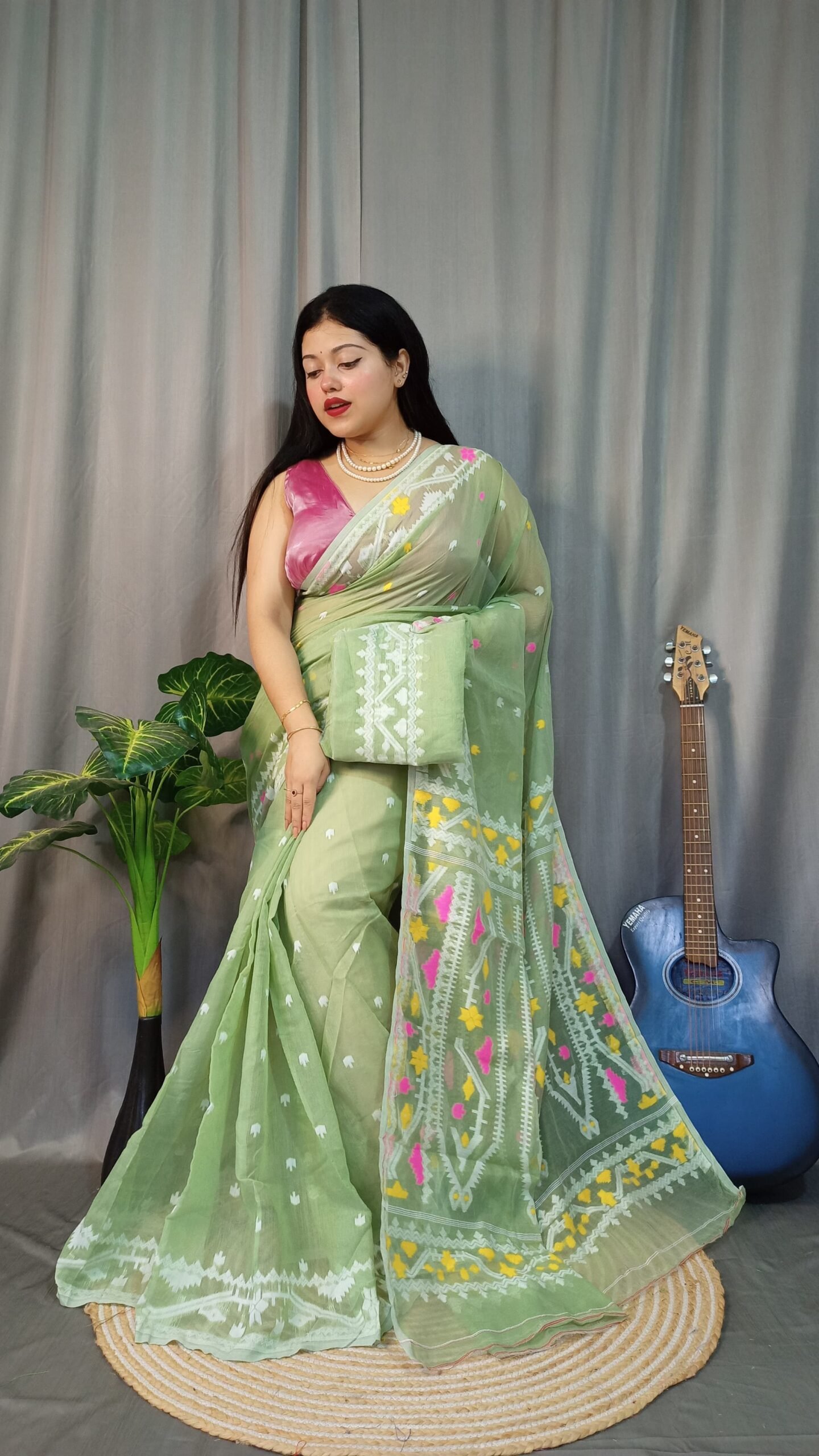 Nokshimala Soft Olive Jamdani Saree
