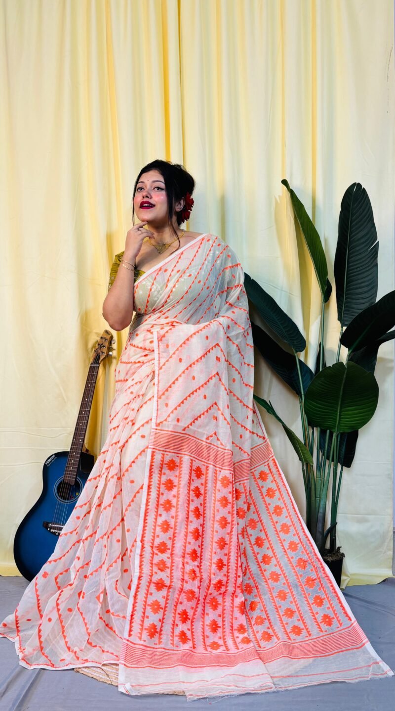 Chitrolota Soft Orange Jamdani Saree