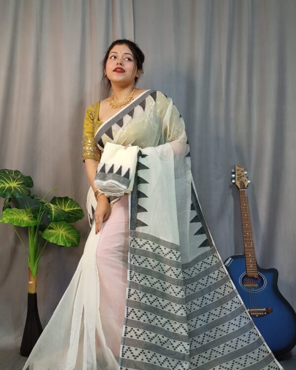 Nabonita Soft White Black Jamdani Saree
