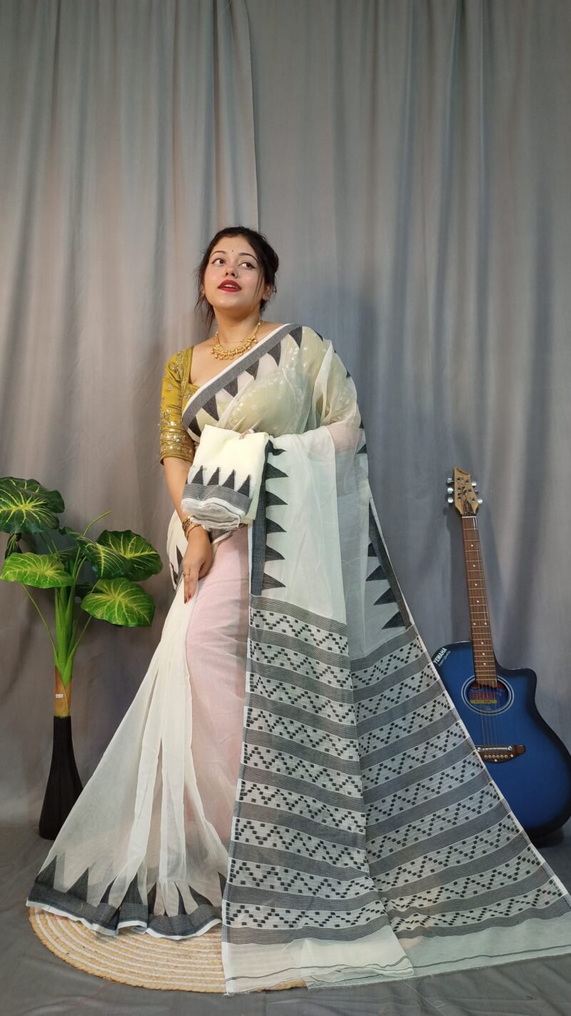 Nabonita Soft White Black Jamdani Saree