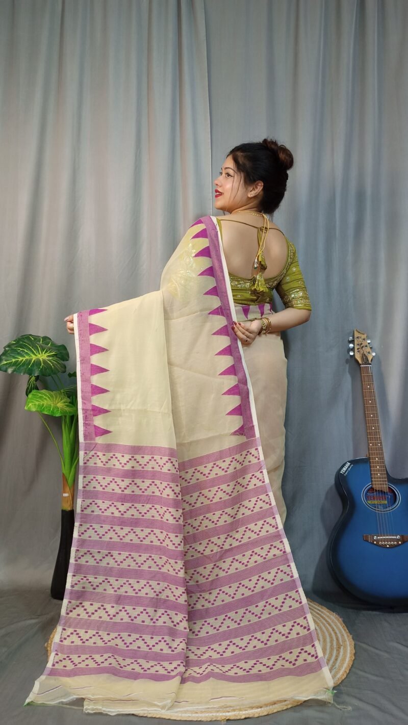 Nabonita Soft Cream Majenda Jamdani Saree - Image 2
