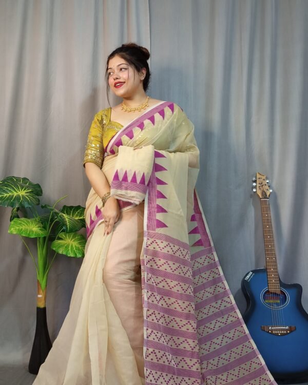 Nabonita Soft Cream Majenda Jamdani Saree