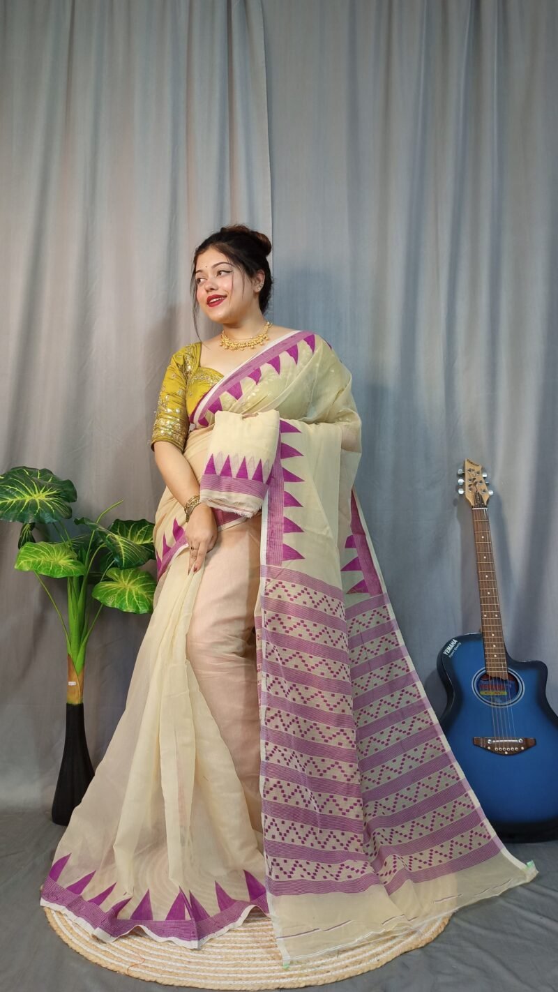 Nabonita Soft Cream Majenda Jamdani Saree