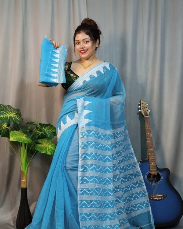 Nabonita Soft Sky Blue Jamdani Saree