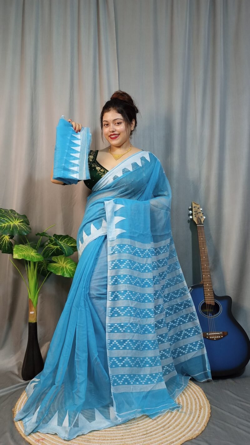 Nabonita Soft Sky Blue Jamdani Saree