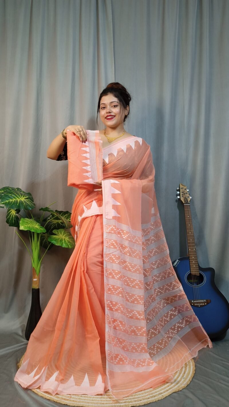 Nabonita Soft Peach Jamdani Saree - Image 2