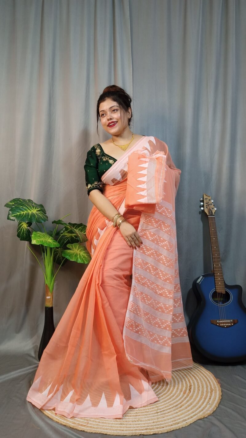 Nabonita Soft Peach Jamdani Saree