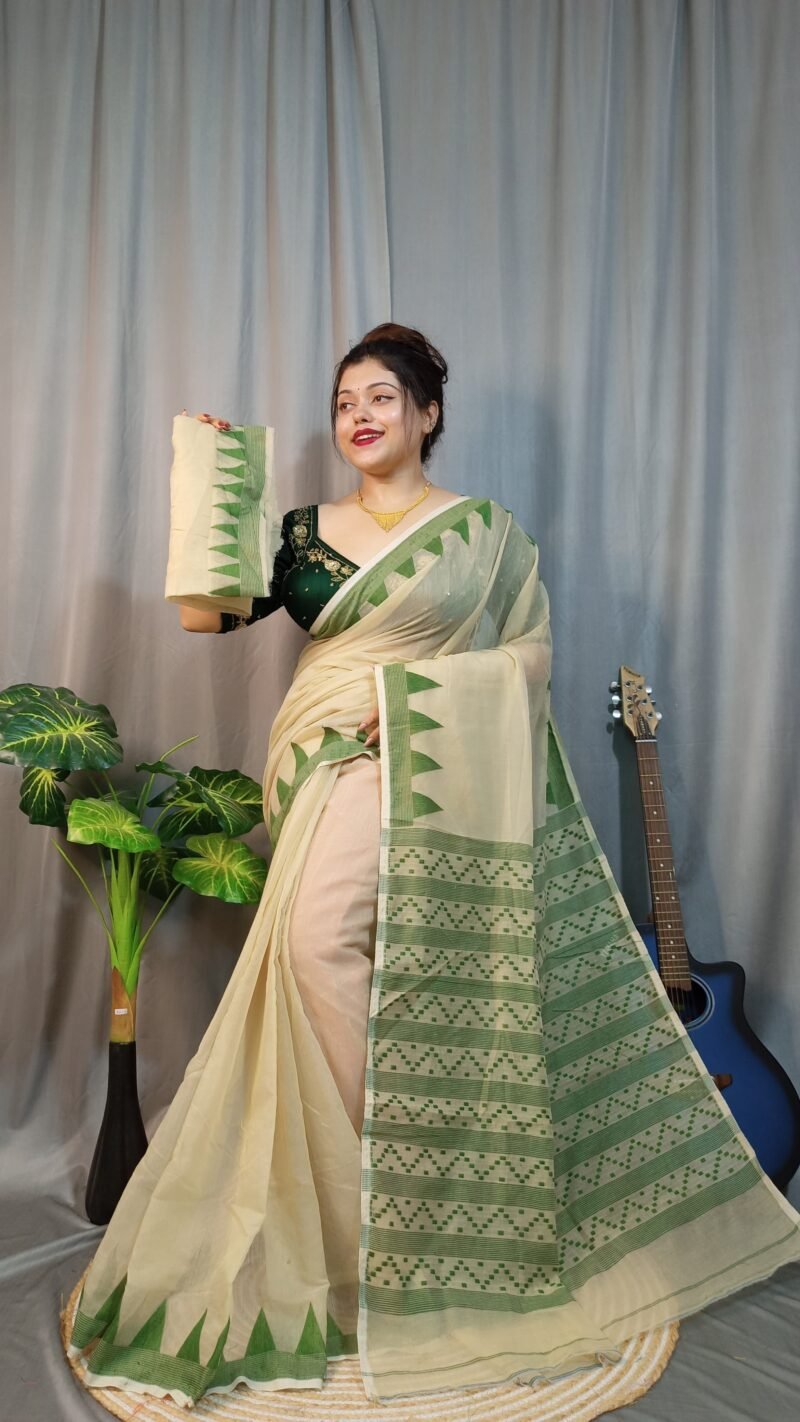 Nabonita Soft Cream Pasta Jamdani Saree - Image 2