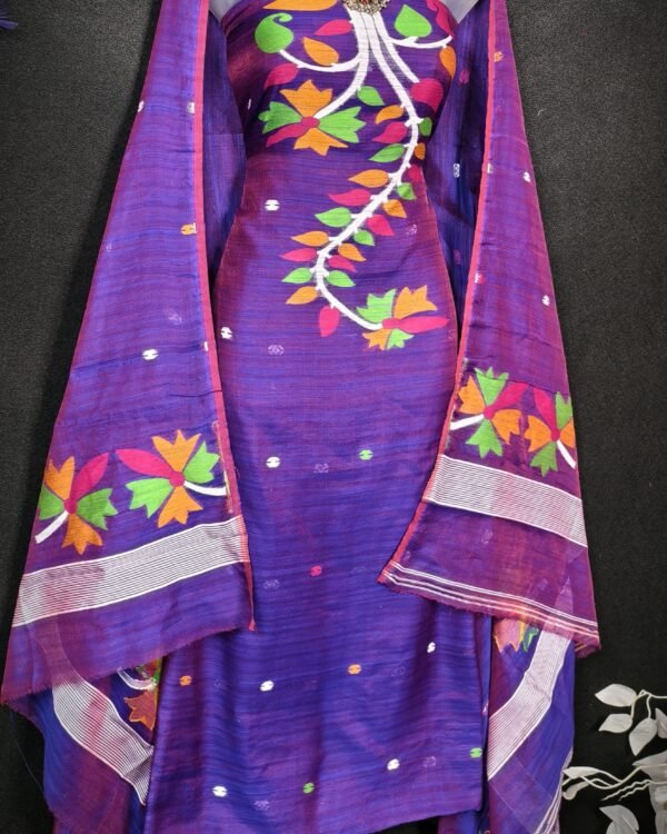 Flower Duel Tone Cotton Unstitched Jamdani Kurti Set