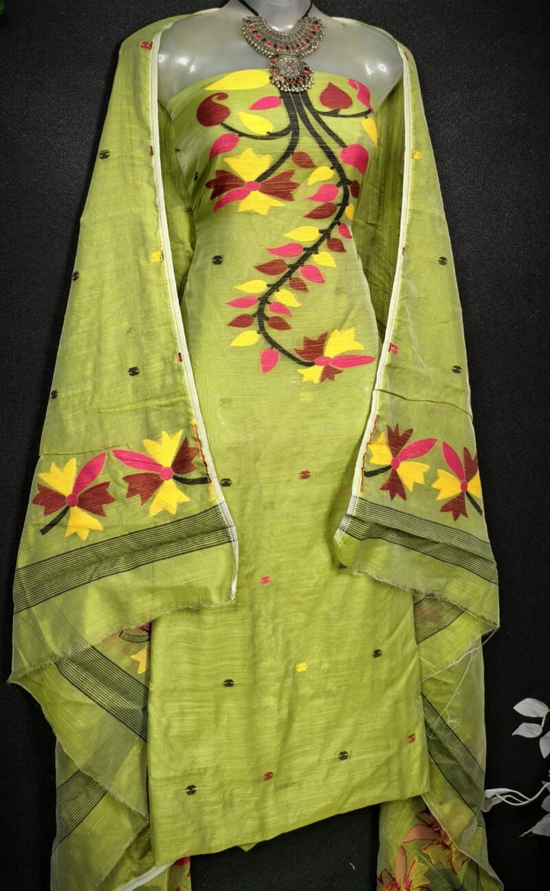 Flower Batabi Cotton Unstitched Jamdani Kurti Set