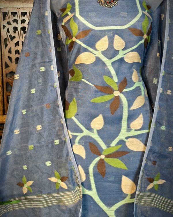 Lata Grey Cotton Unstitched Jamdani Kurti Set