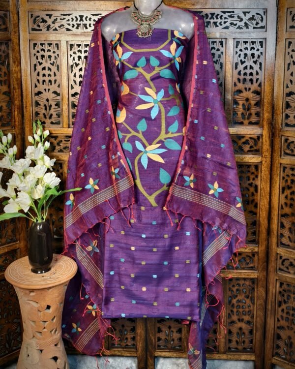 Lata Duel Tone Cotton Unstitched Jamdani Kurti Set