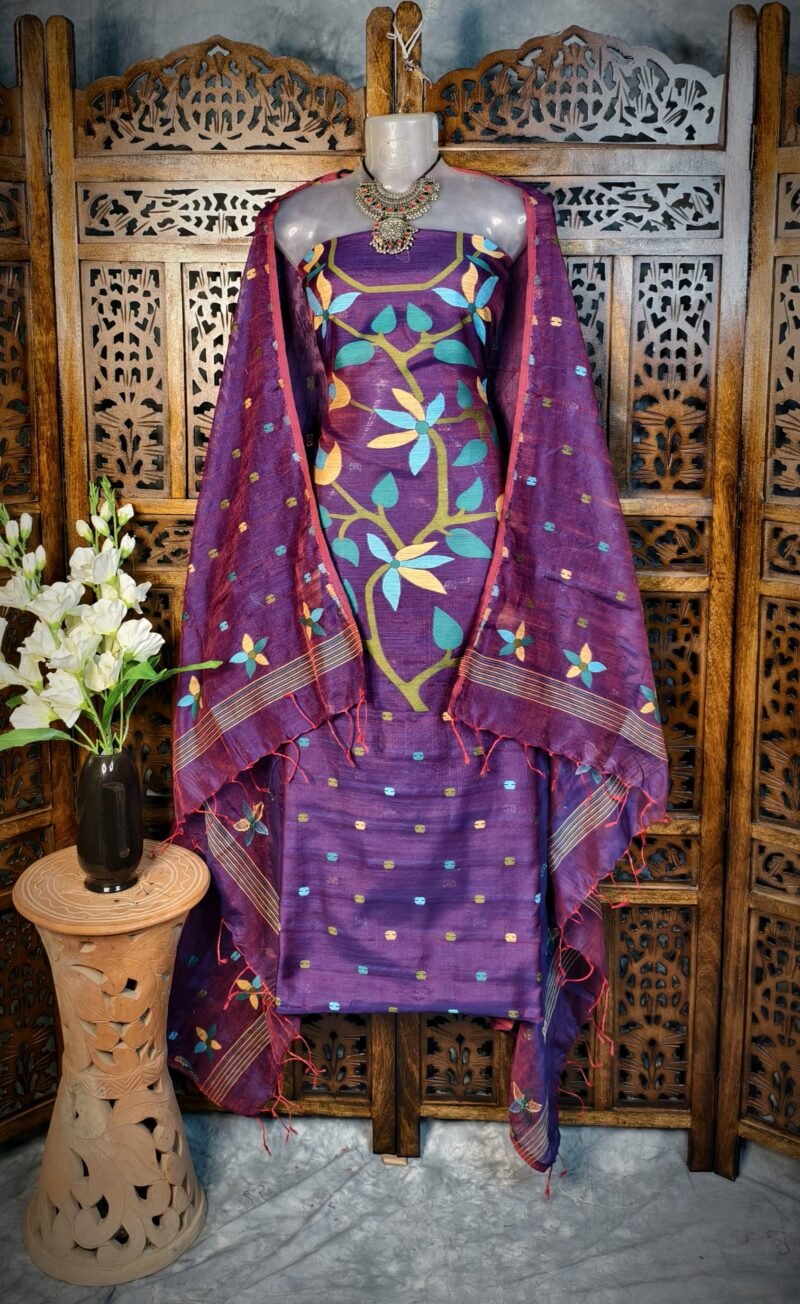 Lata Duel Tone Cotton Unstitched Jamdani Kurti Set