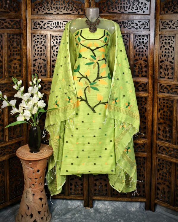 Lata Light Green Cotton Unstitched Jamdani Kurti Set