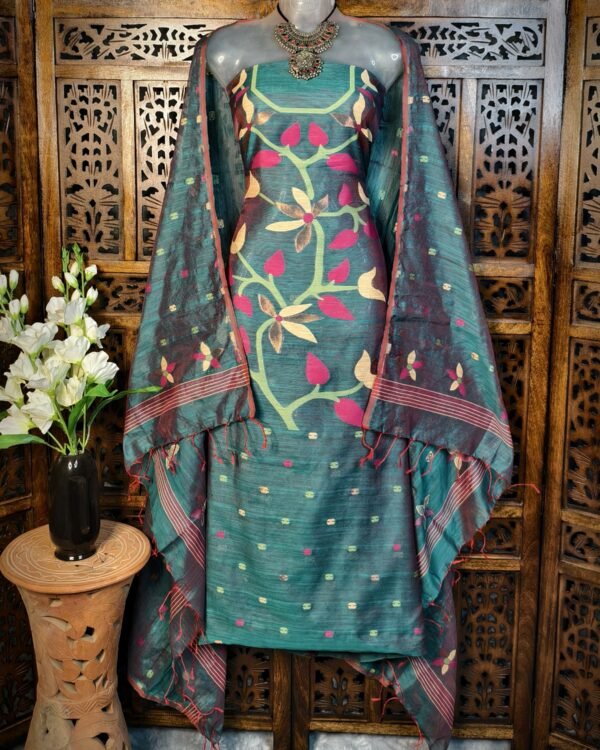 Lata King Green Cotton Unstitched Jamdani Kurti Set