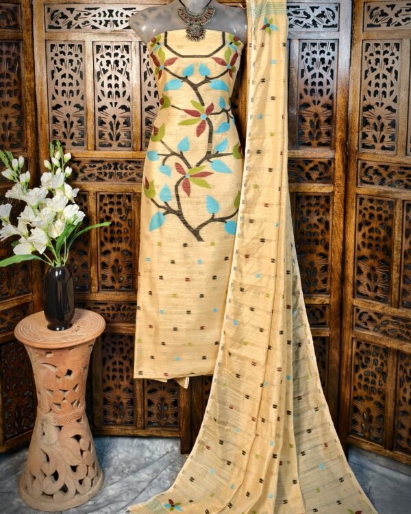 Lata Tasar Cotton Unstitched Jamdani Kurti Set