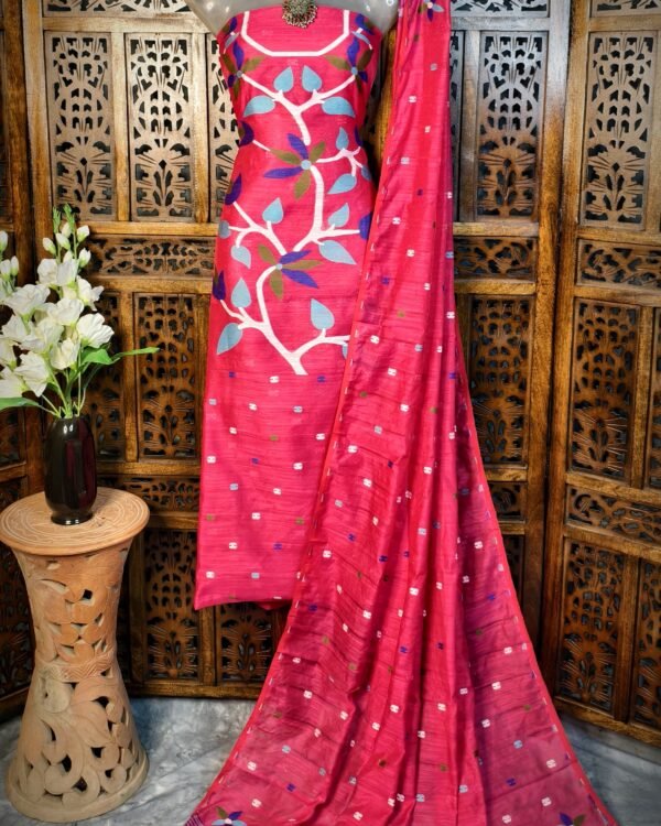 Lata Deep Rani Cotton Unstitched Jamdani Kurti Set