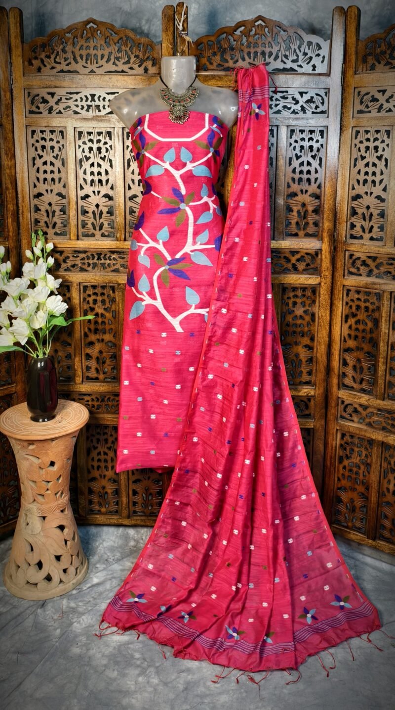 Lata Deep Rani Cotton Unstitched Jamdani Kurti Set