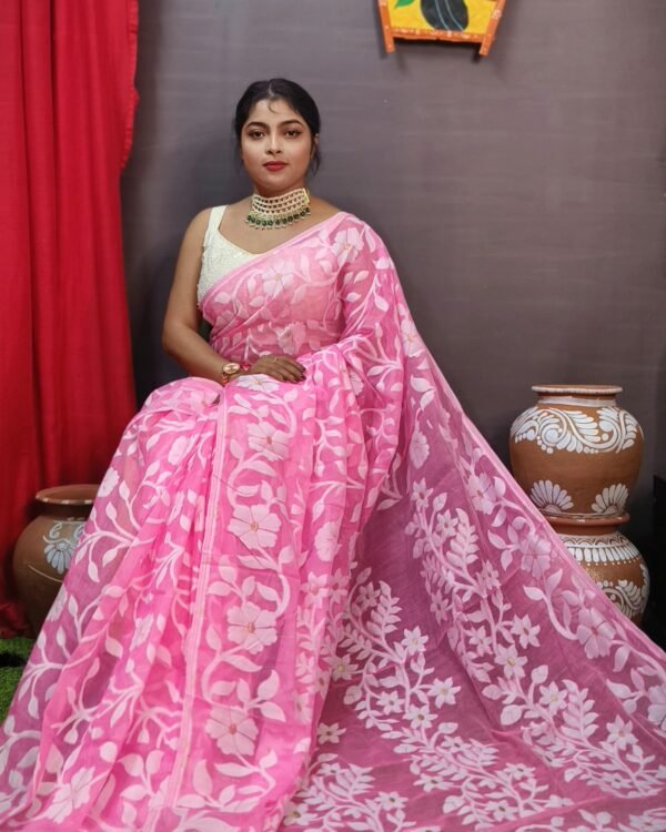 Fulljhuri Pink Soft Jamdani Saree
