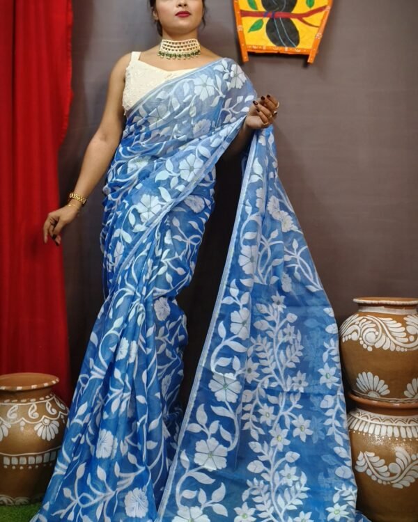 Fulljhuri Blue Soft Jamdani Saree