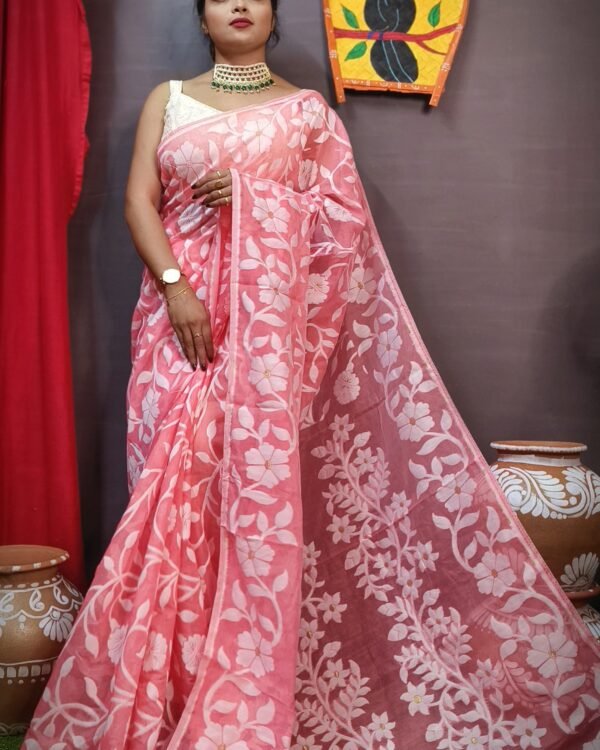 Fulljhuri Peach Soft Jamdani Saree