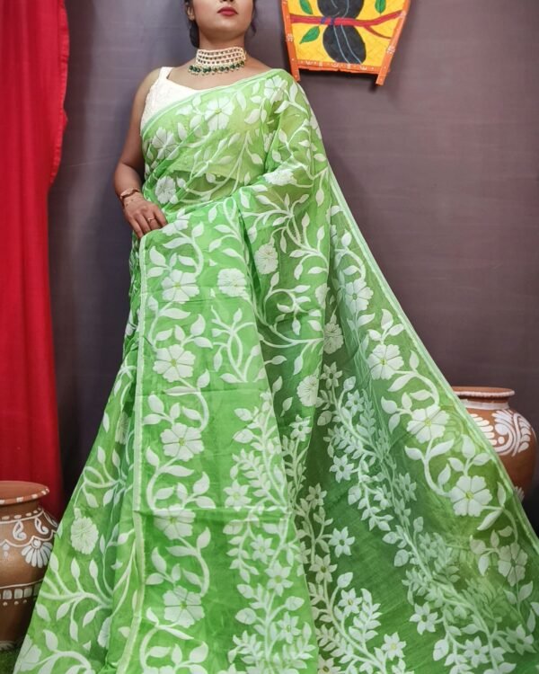Fulljhuri Green Soft Jamdani Saree