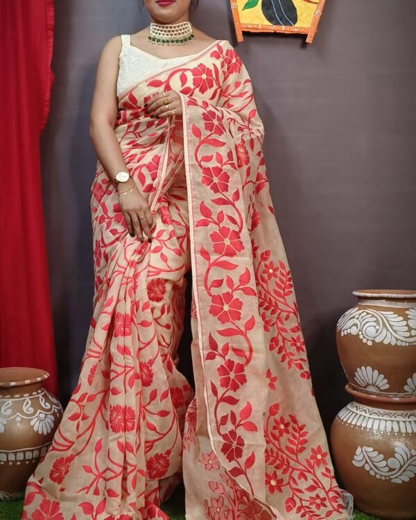 Fulljhuri Tasor Lal Soft Jamdani Saree
