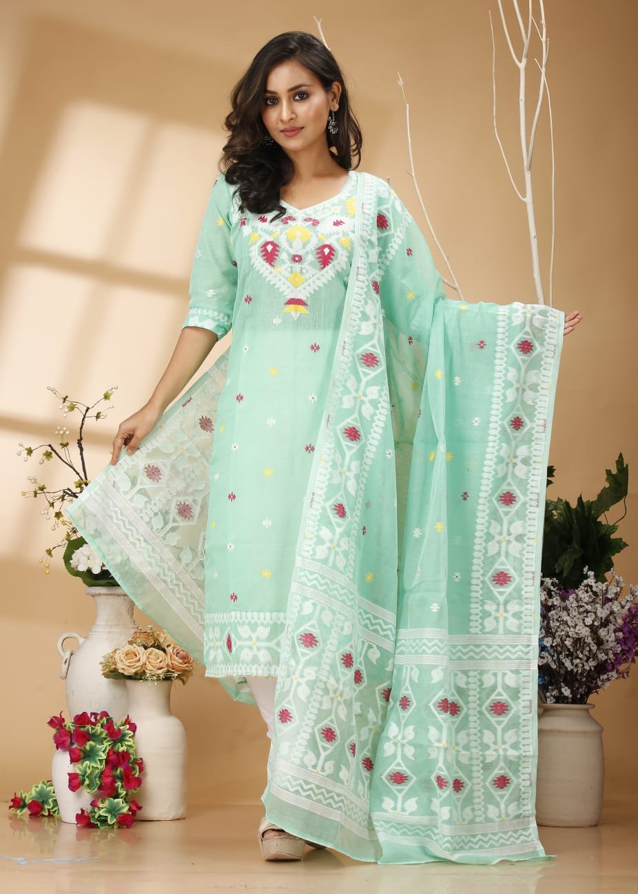 Four Leaf Firoja Unstitched Jamdani Kurti Set