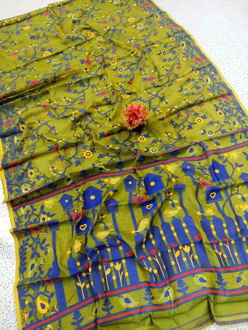 Ghar Pakhi Soft Deep Pasta Jamdani Saree