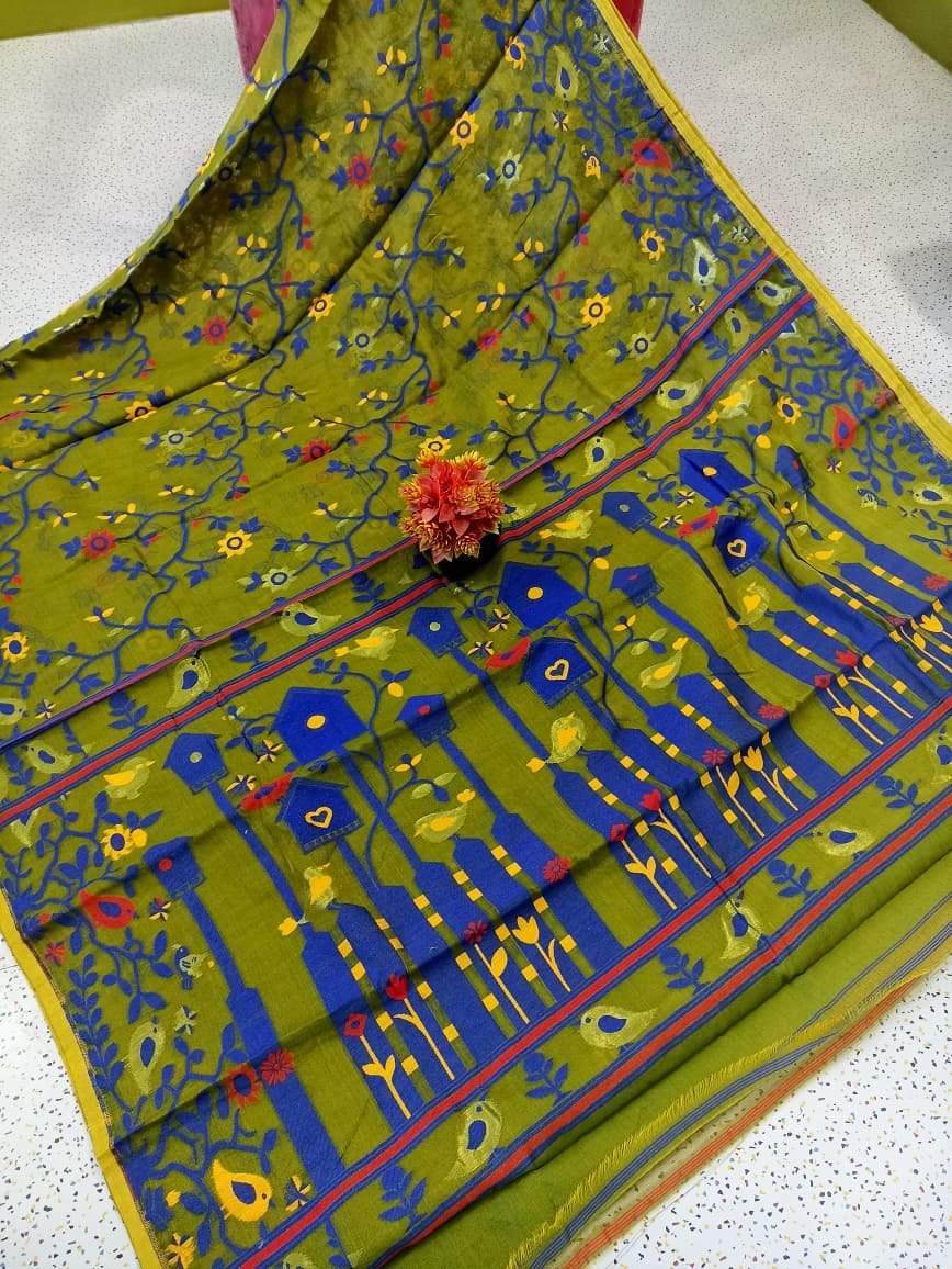 Ghar Pakhi Soft Deep Pasta Jamdani Saree - Image 2