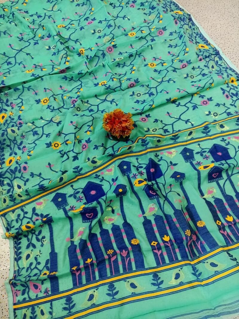 Ghar Pakhi Soft Firoja Jamdani Saree