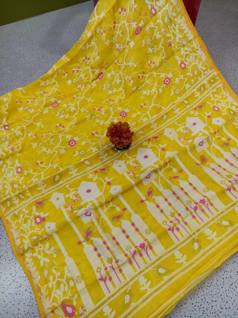 Ghar Pakhi Soft Yellow Jamdani Saree - Image 2