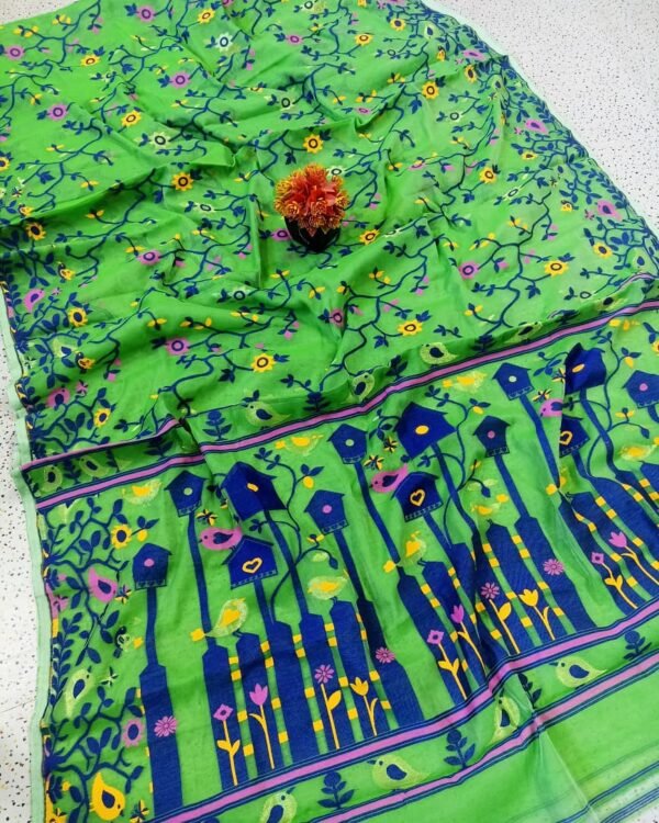 Ghar Pakhi Soft Green Jamdani Saree