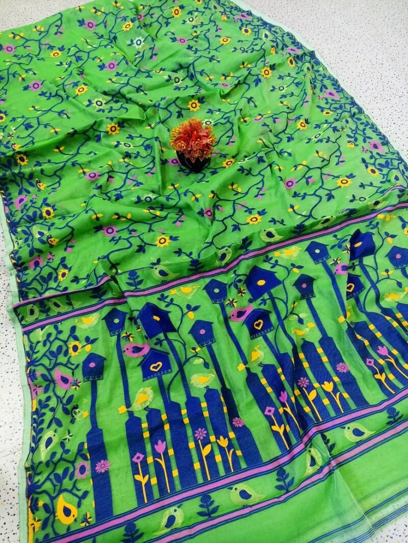 Ghar Pakhi Soft Green Jamdani Saree